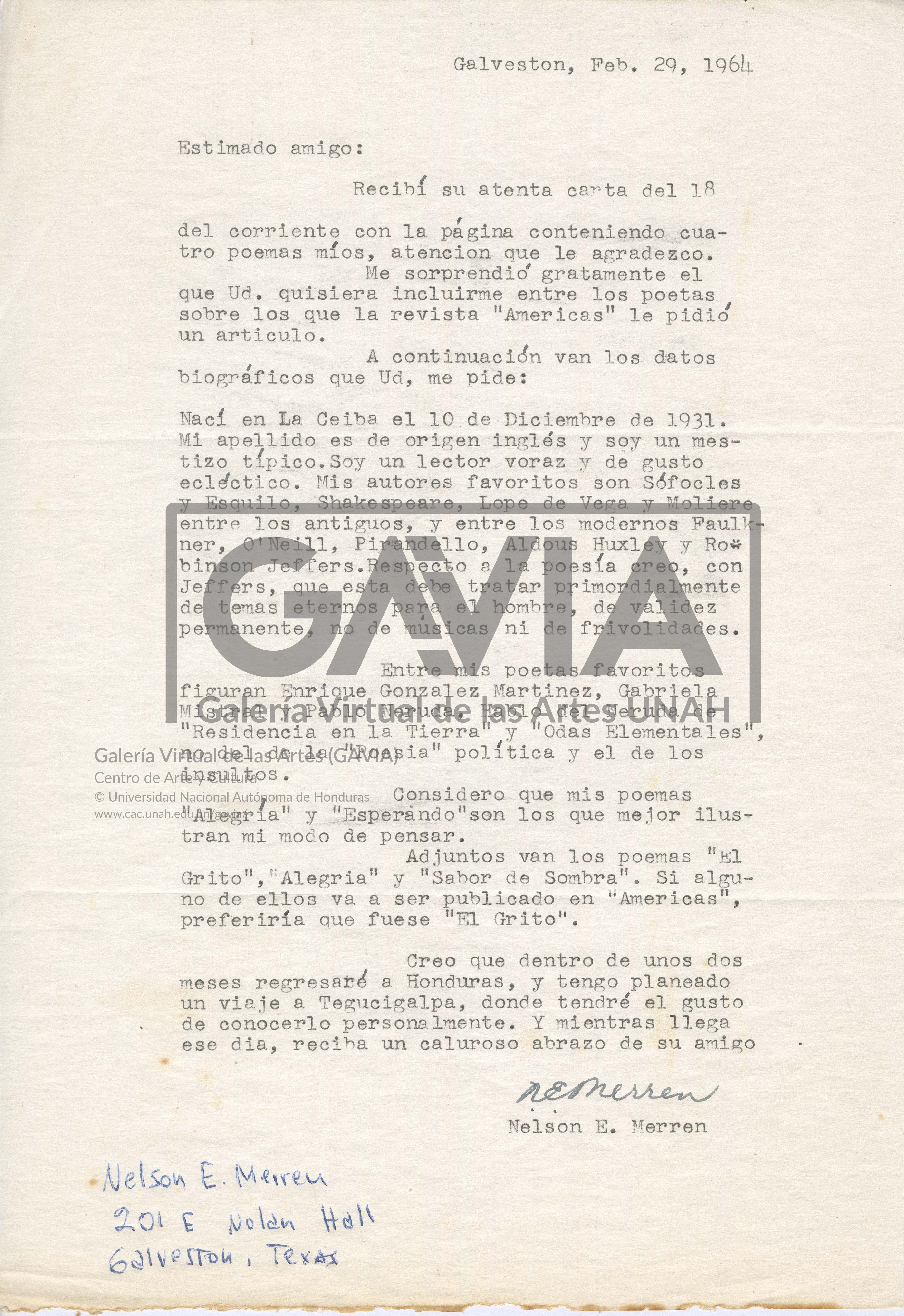 Carta del 29 de febrero de 1964