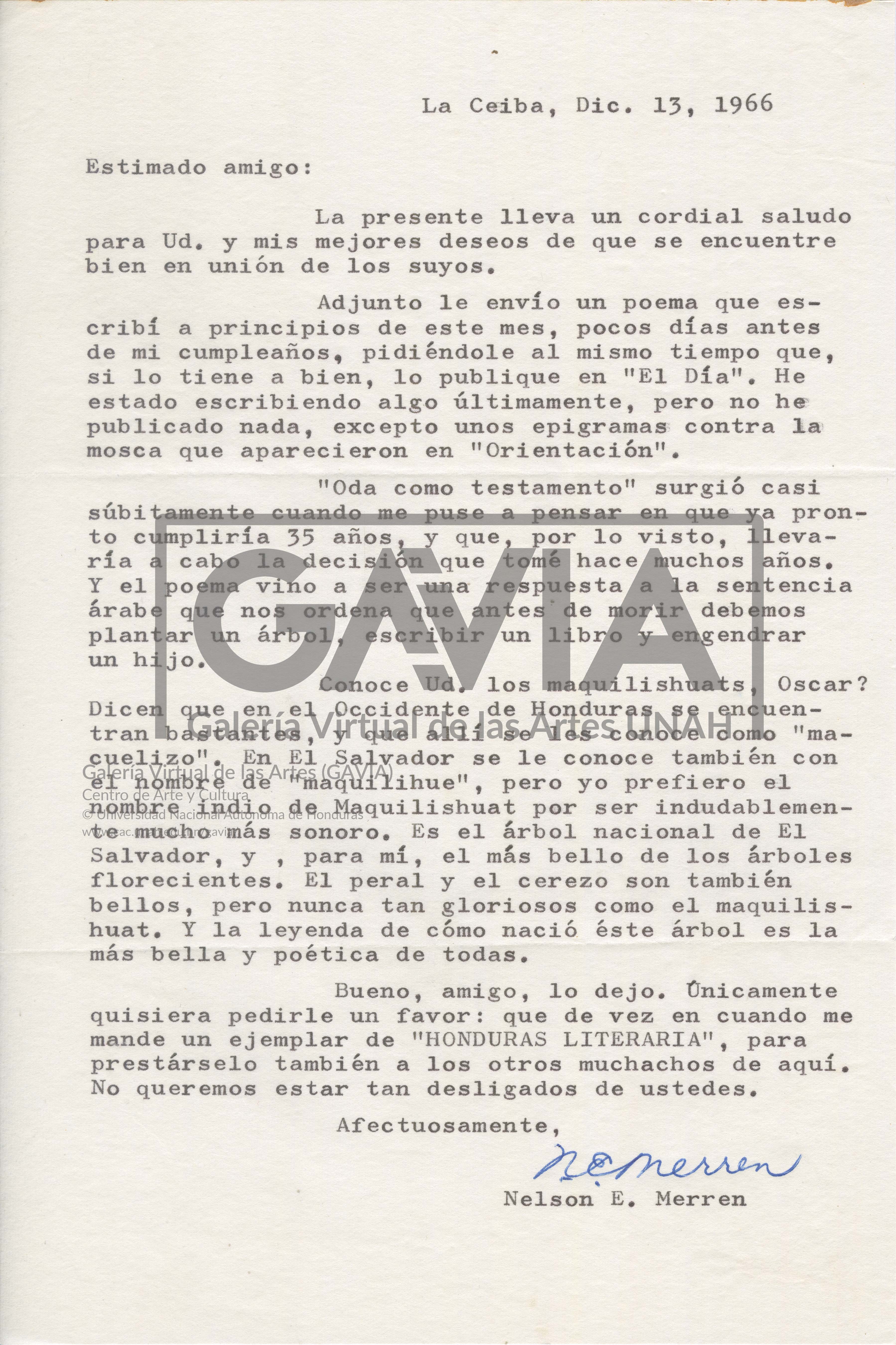 Carta del 13 de diciembre de 1966