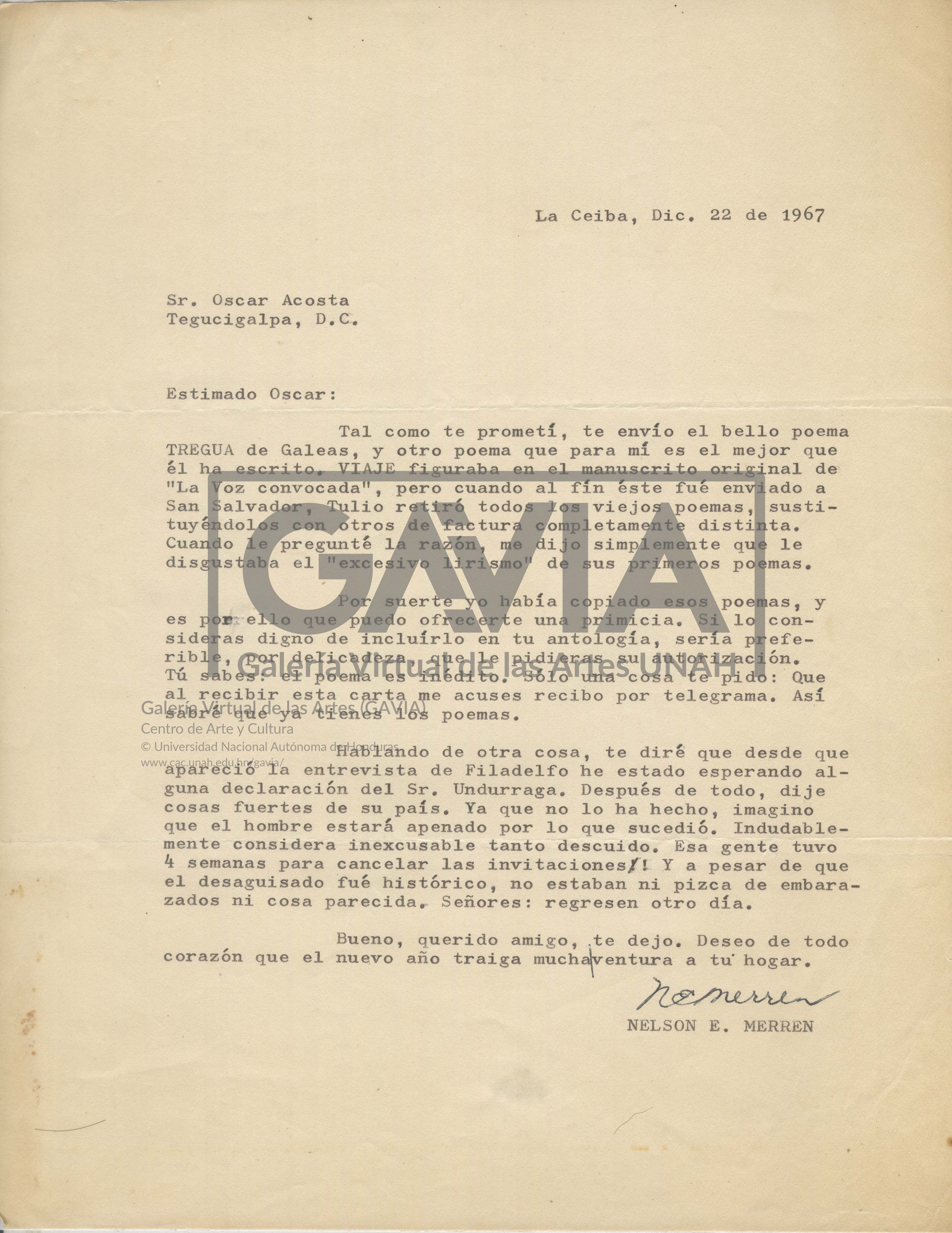 Carta del 22 de diciembre de 1967